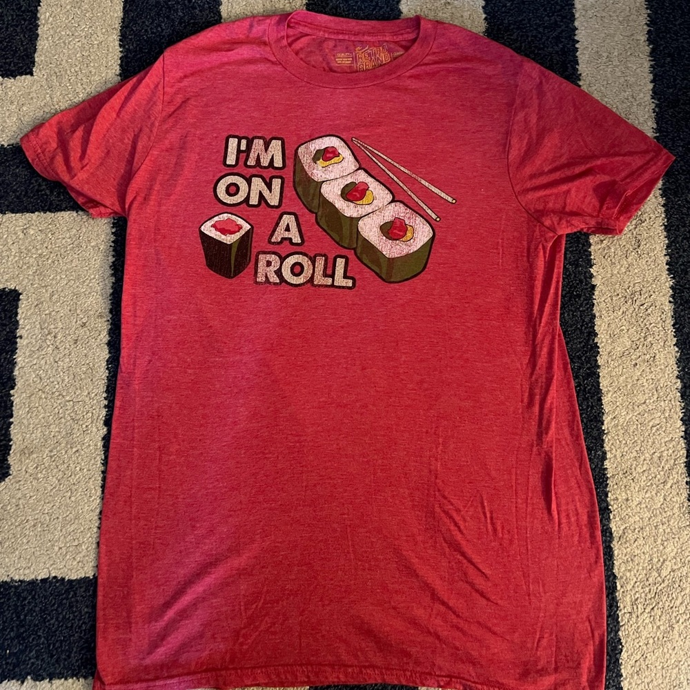 RARE I’m On A Roll Sushi Red Chopdticks Japanese Food Retro Brand T-Shirt Medium